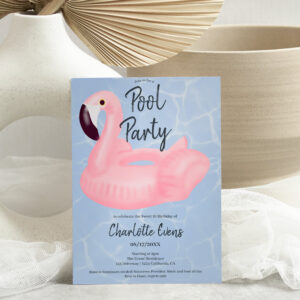 Tropical pool party pink flamingo Sweet 16 Invitation