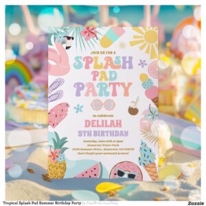 Tropical Splash Pad Summer Birthday Party Invitation