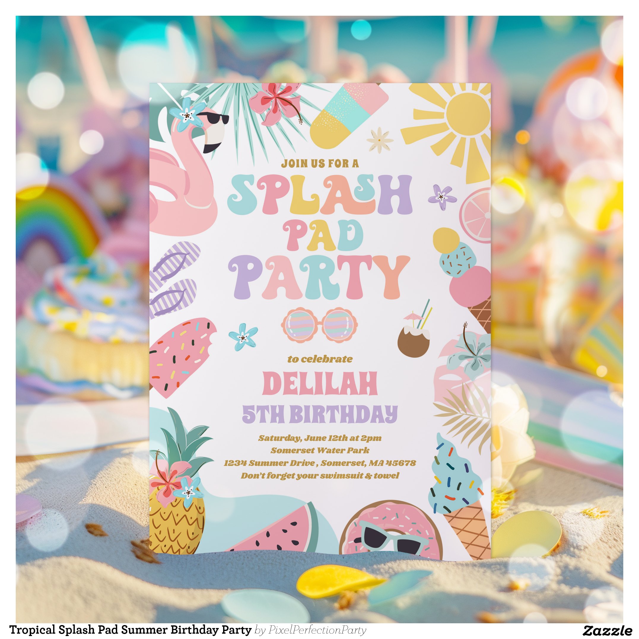 Tropical Splash Pad Summer Birthday Party Invitation