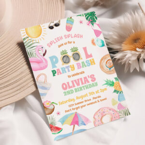 Tropical Splish Splash Pool Party Birthday Invitation
