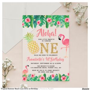 Tropical Summer Beach Luau Girls 1st Birthday Acrylic Invitations