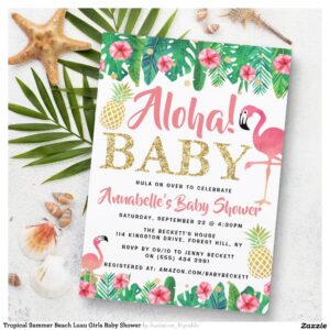 Tropical Summer Beach Luau Girls Baby Shower Invitation