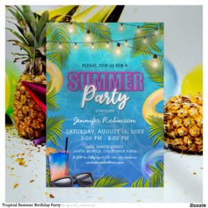 Tropical Summer Birthday Party Invitation