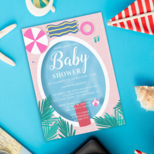 Tropical swimming pool fun summer baby shower invitation