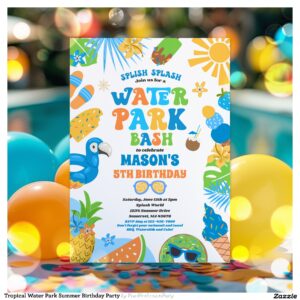 Tropical Water Park Summer Birthday Party Invitation