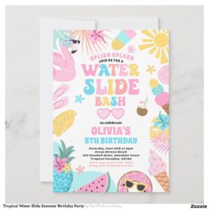Tropical Water Slide Summer Birthday Party Invitation