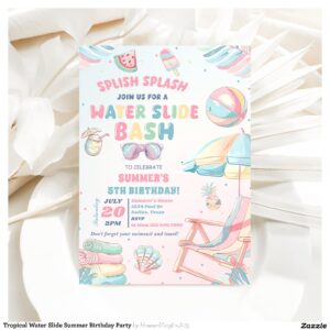 Tropical Water Slide Summer Birthday Party Invitation