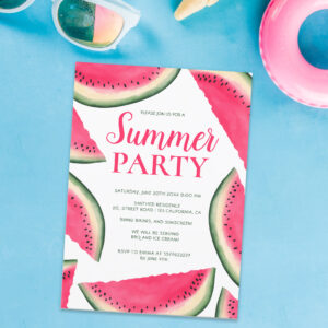 Tropical watermelon watercolor summer party invitation