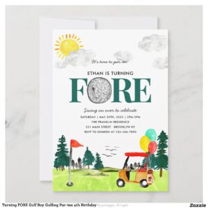 Turning FORE Golf Boy Golfing Par-tee 4th Birthday Invitation