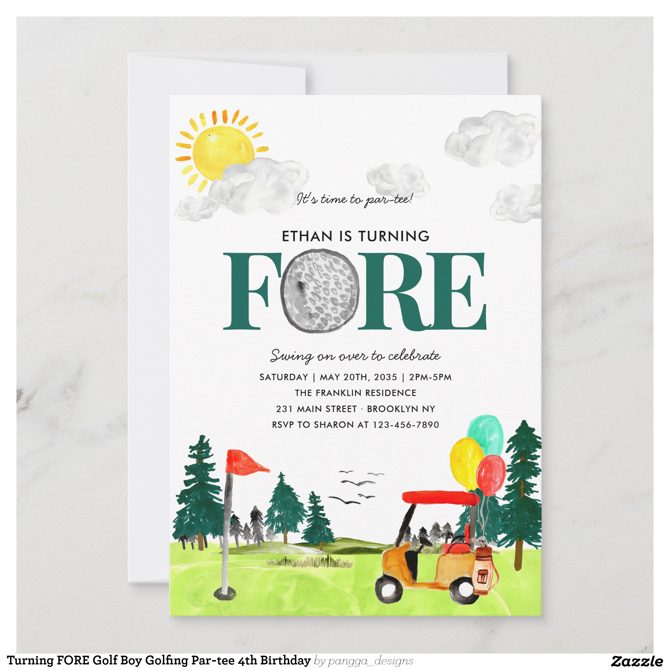 Turning FORE Golf Boy Golfing Par-tee 4th Birthday Invitation