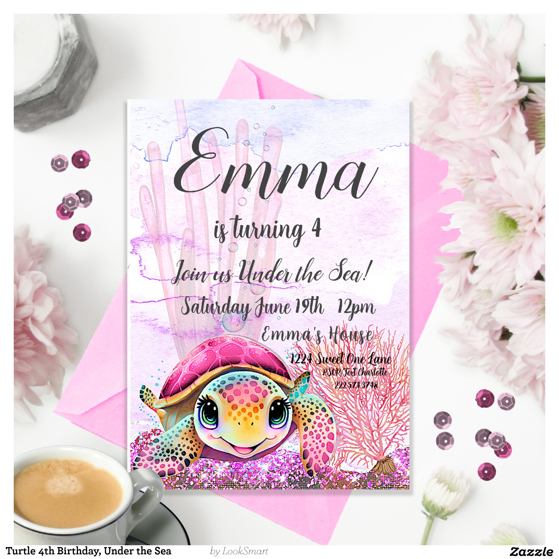 Turtle 4th Birthday, Under the Sea Invitation