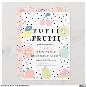 Tutti Frutti Pastel Fruit 2nd Birthday Invitation