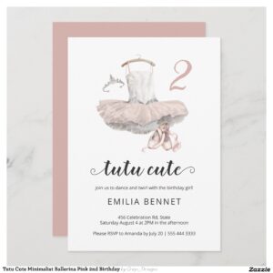 Tutu Cute Minimalist Ballerina Pink 2nd Birthday Invitation