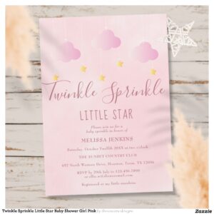 Twinkle Sprinkle Little Star Baby Shower Girl Pink Invitation