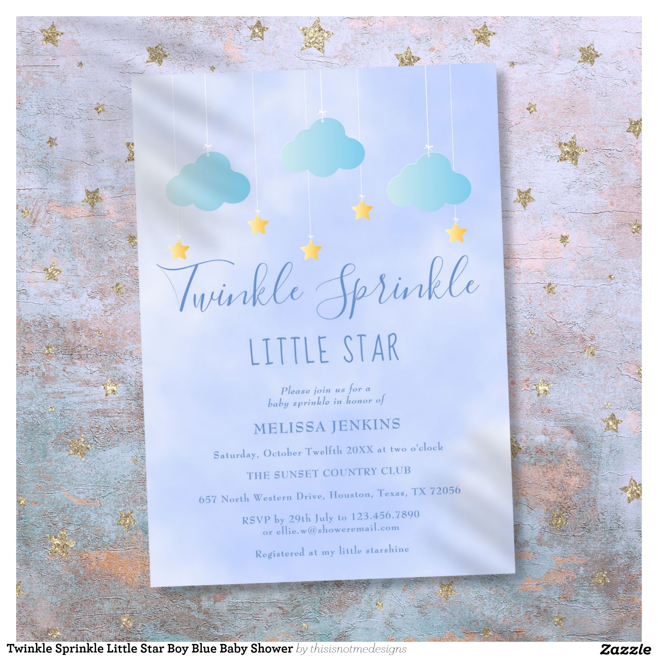Twinkle Sprinkle Little Star Boy Blue Baby Shower Invitation