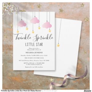 Twinkle Sprinkle Little Star Pink Girl Baby Shower Invitation