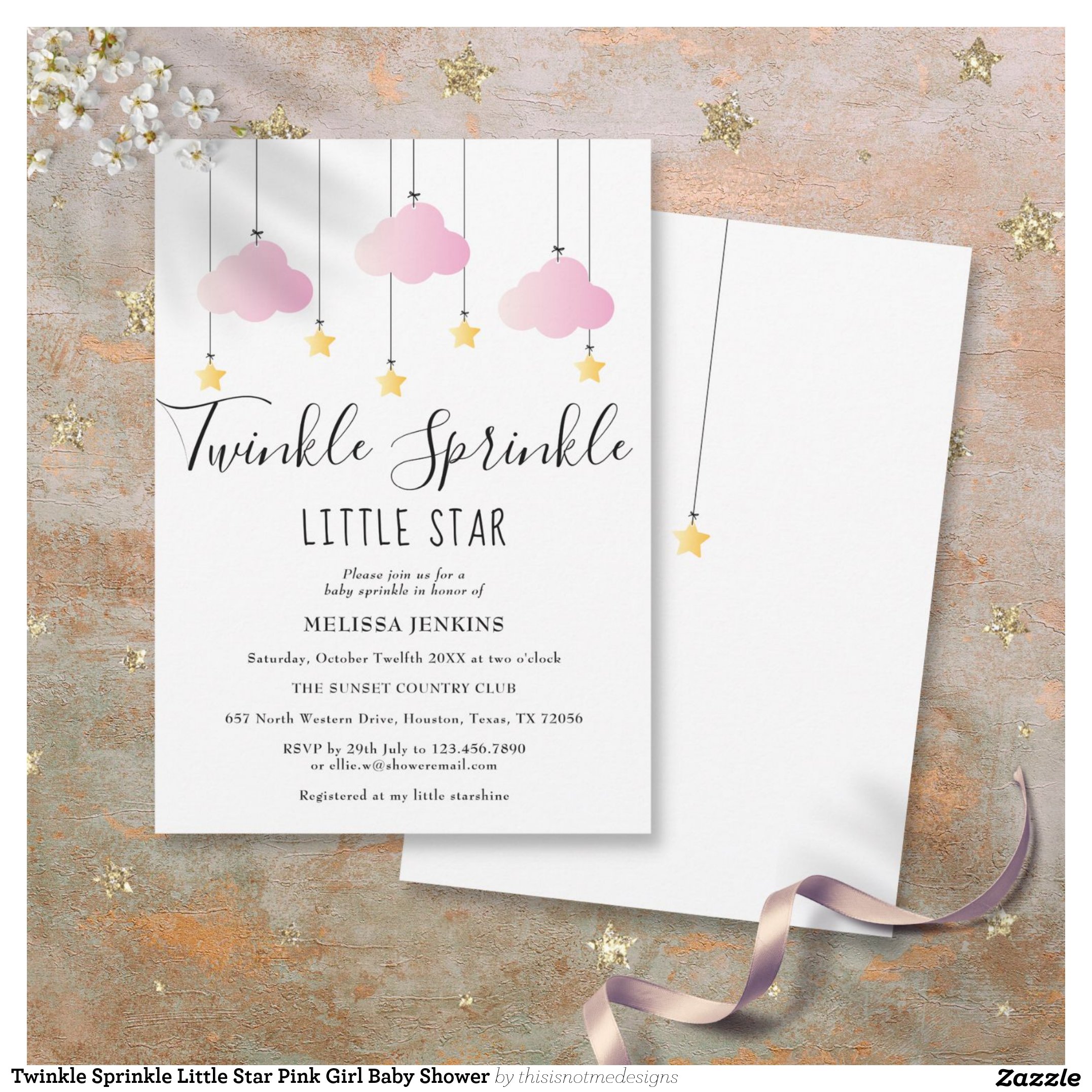 Twinkle Sprinkle Little Star Pink Girl Baby Shower Invitation