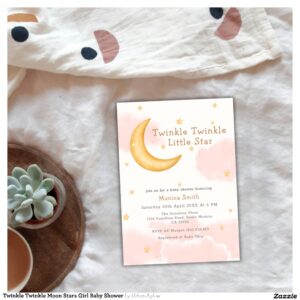 Twinkle Twinkle Moon Stars Girl Baby Shower Invitation