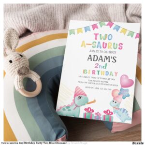 two-a-saurus 2nd Birthday Party Two Blue Dinosaur Invitation