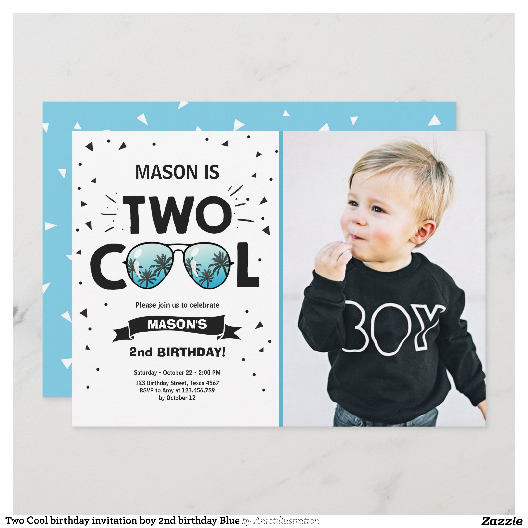 Two Cool birthday invitation boy 2nd birthday Blue
