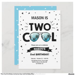 Two Cool birthday invitation boy 2nd birthday Blue