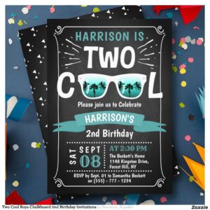 Two Cool Boys Chalkboard 2nd Birthday Invitations