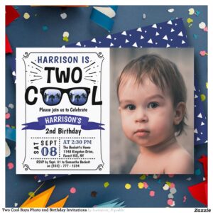 Two Cool Boys Photo 2nd Birthday Invitations