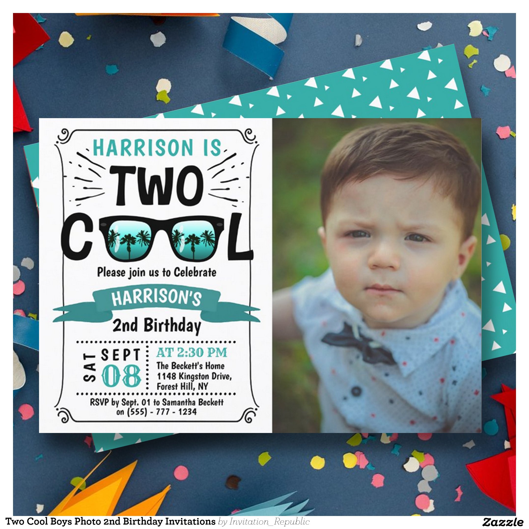 Two Cool Boys Photo 2nd Birthday Invitations