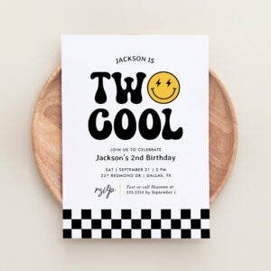 Two Cool Checker Happy Face 2nd Birthday Invitation