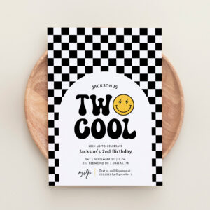 Two Cool Checker Happy Face 2nd Birthday Invitation
