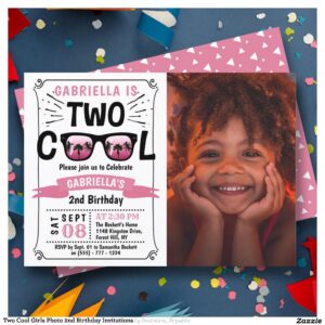 Two Cool Girls Photo 2nd Birthday Invitations