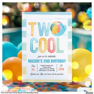 Two Cool Pool Party Beach 2nd Birthday Party Invitation