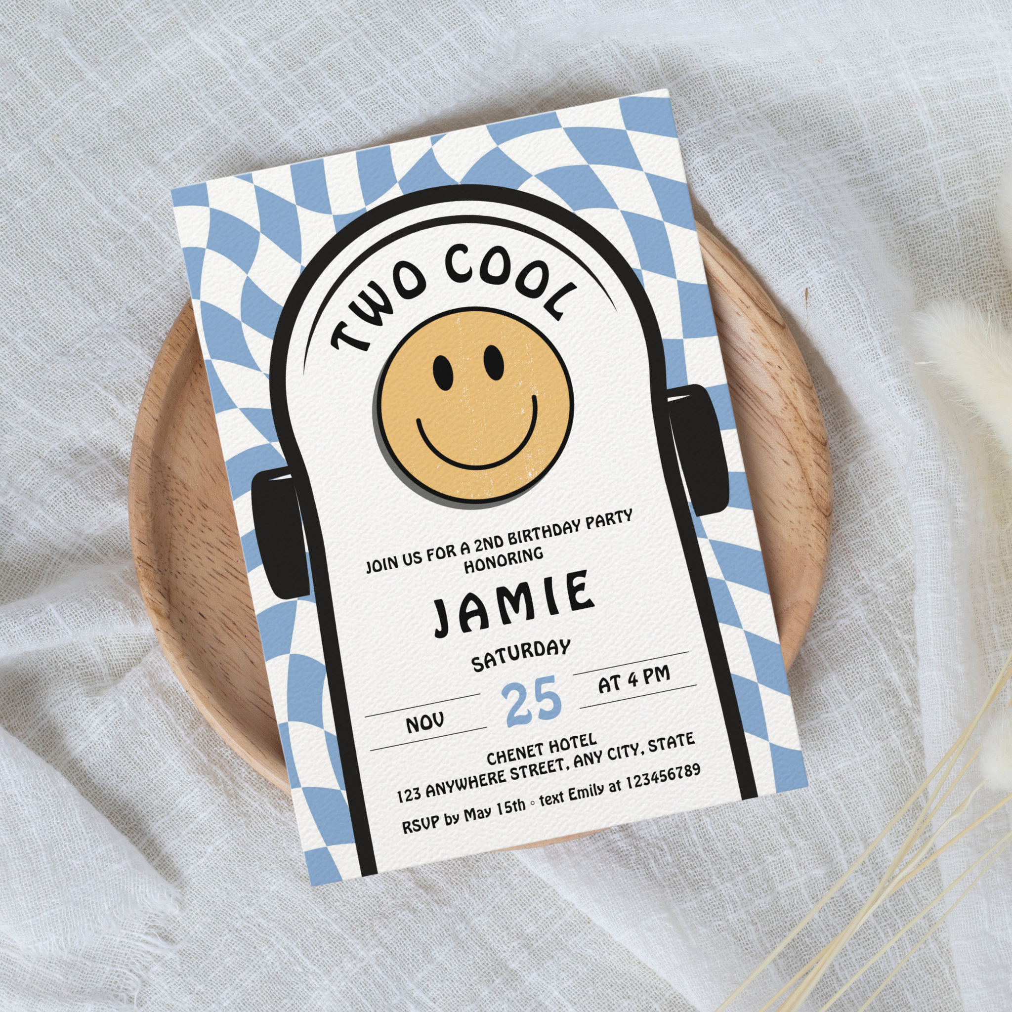 Two Cool Retro Skateboard 2nd Birthday Invitation