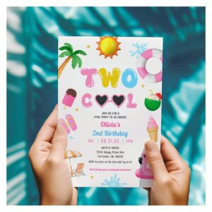 Two Cool Summer Pool Party Girl 2nd Birthday Invitation