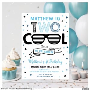 Two Cool Sunglass Boy Second Birthday Invitation
