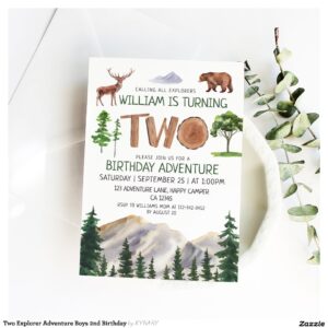 Two Explorer Adventure Boys 2nd Birthday Invitation