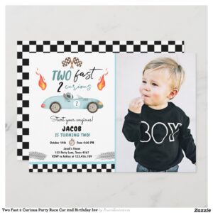 Two Fast 2 Curious Party Race Car 2nd Birthday Invitation