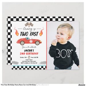 Two Fast Birthday Party Race Car 2nd Birthday Invitation