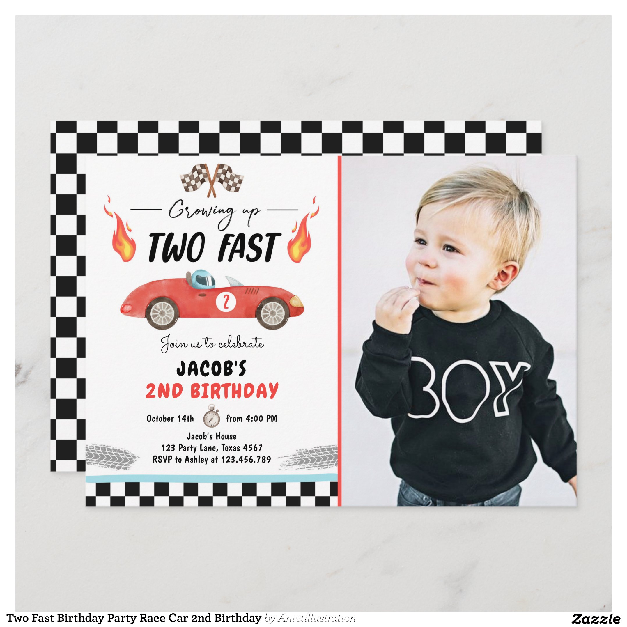 Two Fast Birthday Party Race Car 2nd Birthday Invitation