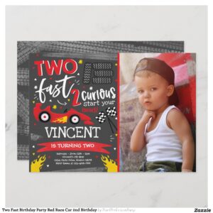 Two Fast Birthday Party Red Race Car 2nd Birthday Invitation