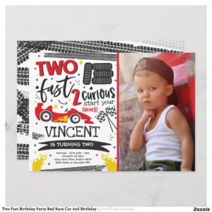 Two Fast Birthday Party Red Race Car 2nd Birthday Invitation