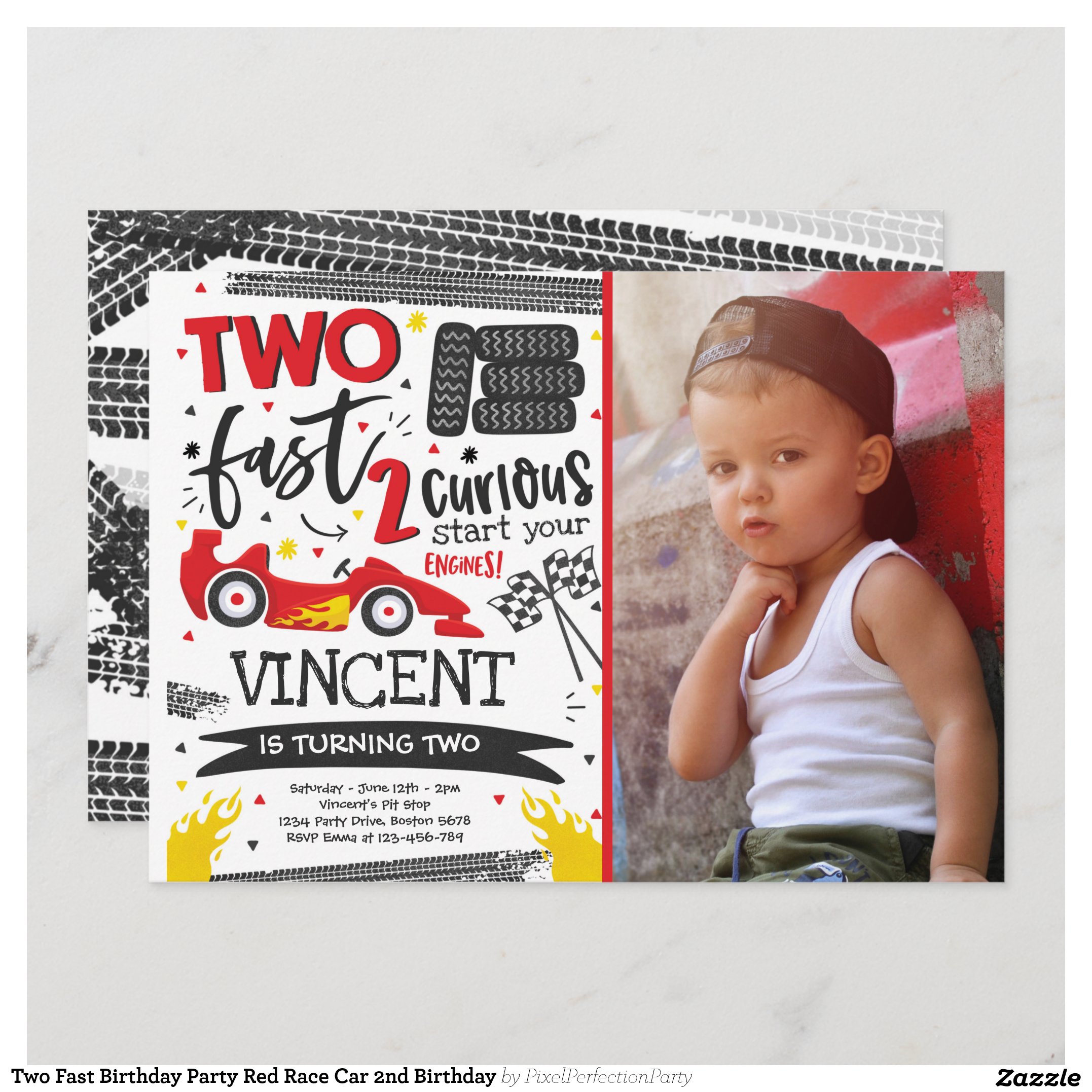 Two Fast Birthday Party Red Race Car 2nd Birthday Invitation