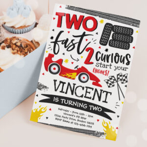 Two Fast Birthday Party Red Race Car 2nd Birthday Invitation