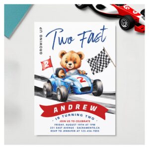 Two Fast Race Car 2nd Birthday Invitation