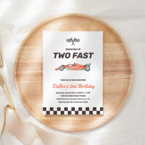 Two Fast Race Car 2nd Boy's Birthday Party Invitation