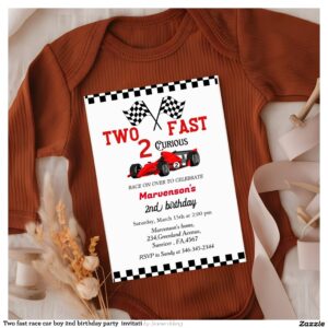 Two fast race car boy 2nd birthday party invitati invitation