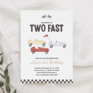 Two Fast Race Car Boy 2nd Birthday Party Invitation