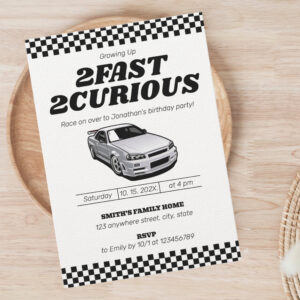 Two Fast Two Handle Boy 2nd Second Birthday Party Invitation