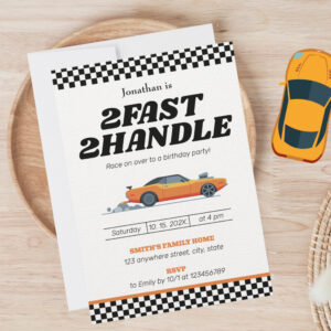 Two Fast Two Handle Boy 2nd Second Birthday Party Invitation