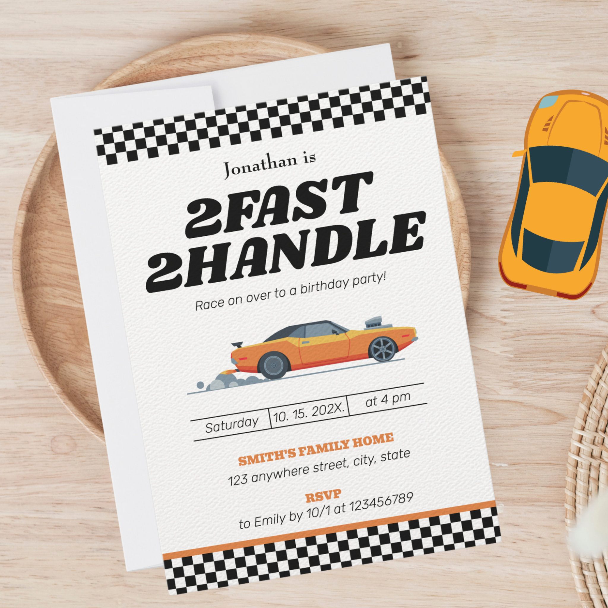 Two Fast Two Handle Boy 2nd Second Birthday Party Invitation